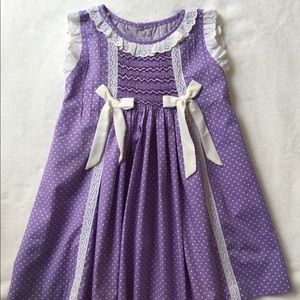 SOLD. Lavender polka dot smocked dress size 2T